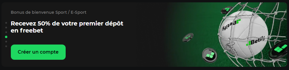 ontvang 50% van je eerste storting als freebet bij Betify Casino